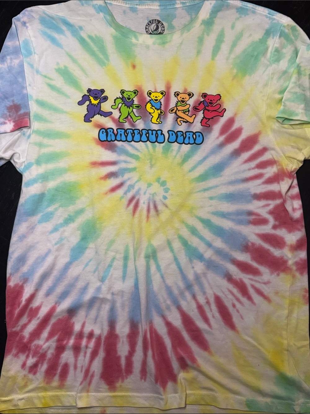 Grateful Dead Tie-Dye Dancing Bears Tee - Yellow Blue Green Red Purple